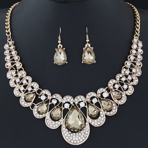 Kymyad Jewelry Sets For Women Fine African Beads Gold Color Bridal Crystal Pendant Necklace Earrings Set Wedding Jewelry Collier - UTouchUBuyNow