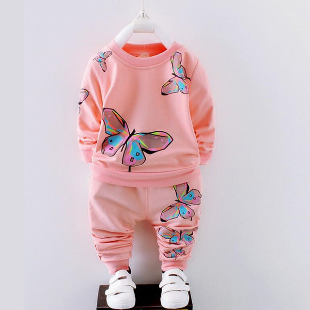 Butterfly Spring Autumn Girl Clothing Set Kids Tracksuit Printed T-shirt+Casual Pants 2PCS Children Clothes Suit - UTouchUBuyNow