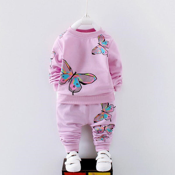 Butterfly Spring Autumn Girl Clothing Set Kids Tracksuit Printed T-shirt+Casual Pants 2PCS Children Clothes Suit - UTouchUBuyNow