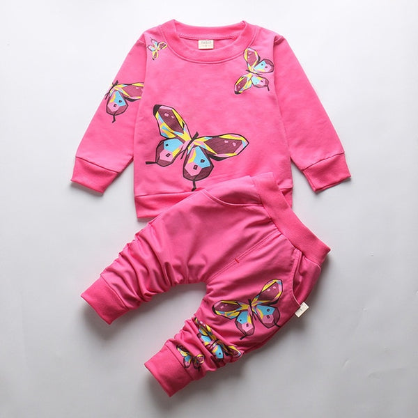 Butterfly Spring Autumn Girl Clothing Set Kids Tracksuit Printed T-shirt+Casual Pants 2PCS Children Clothes Suit - UTouchUBuyNow