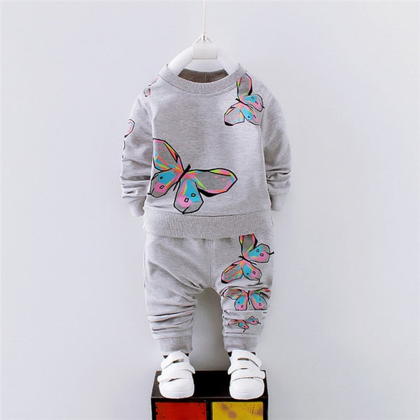 Butterfly Spring Autumn Girl Clothing Set Kids Tracksuit Printed T-shirt+Casual Pants 2PCS Children Clothes Suit - UTouchUBuyNow