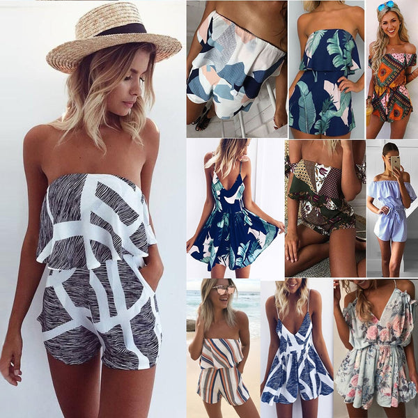 Bohemian Style Playsuit Floral Print Sexy Rompers Short Overalls Top Macacao Feminino Women Clothes Casual Summer Beach Jumpsuit - UTouchUBuyNow