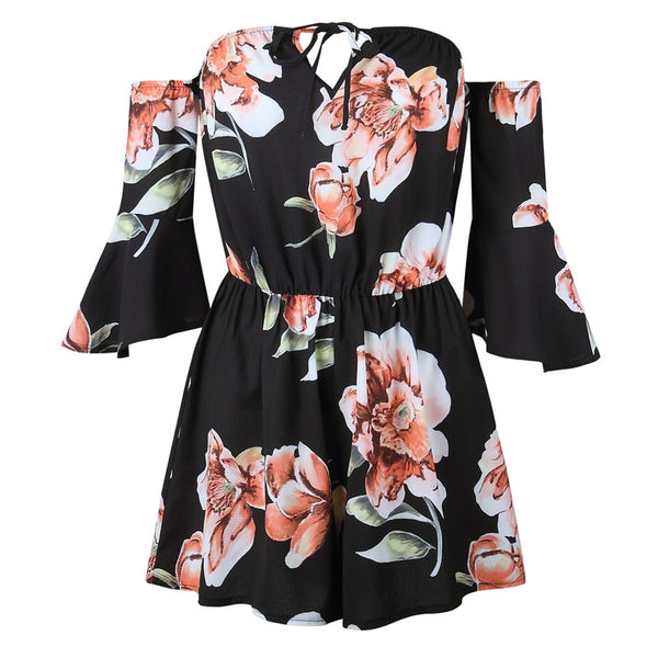 Bohemian Style Playsuit Floral Print Sexy Rompers Short Overalls Top Macacao Feminino Women Clothes Casual Summer Beach Jumpsuit - UTouchUBuyNow