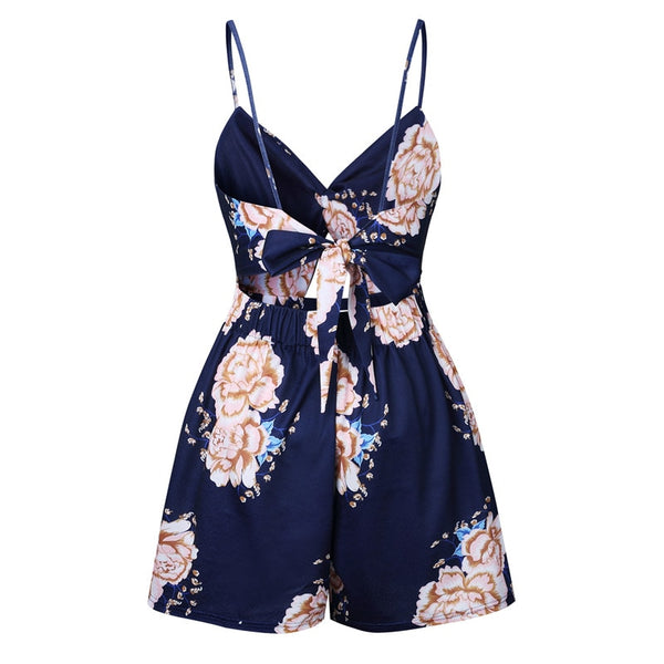 Bohemian Style Playsuit Floral Print Sexy Rompers Short Overalls Top Macacao Feminino Women Clothes Casual Summer Beach Jumpsuit - UTouchUBuyNow