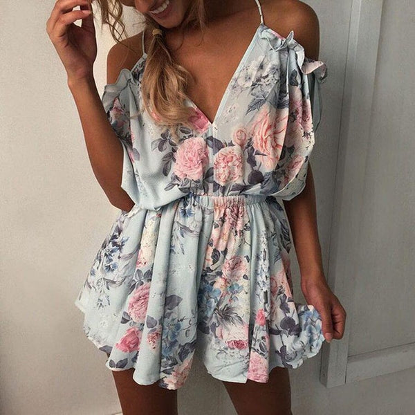 Bohemian Style Playsuit Floral Print Sexy Rompers Short Overalls Top Macacao Feminino Women Clothes Casual Summer Beach Jumpsuit - UTouchUBuyNow