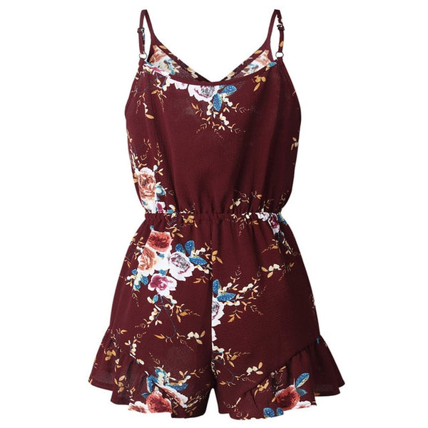 Bohemian Style Playsuit Floral Print Sexy Rompers Short Overalls Top Macacao Feminino Women Clothes Casual Summer Beach Jumpsuit - UTouchUBuyNow