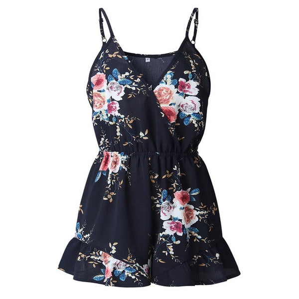 Bohemian Style Playsuit Floral Print Sexy Rompers Short Overalls Top Macacao Feminino Women Clothes Casual Summer Beach Jumpsuit - UTouchUBuyNow