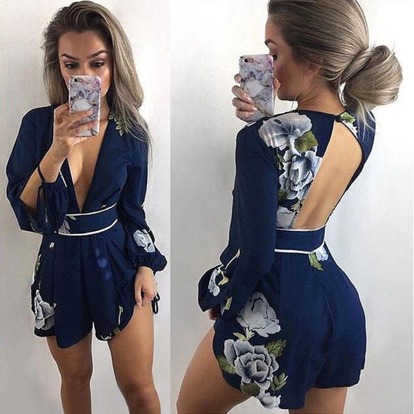 Bohemian Style Playsuit Floral Print Sexy Rompers Short Overalls Top Macacao Feminino Women Clothes Casual Summer Beach Jumpsuit - UTouchUBuyNow