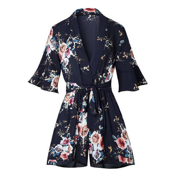 Bohemian Style Playsuit Floral Print Sexy Rompers Short Overalls Top Macacao Feminino Women Clothes Casual Summer Beach Jumpsuit - UTouchUBuyNow