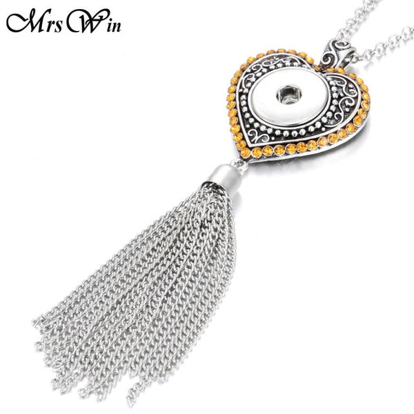 New Bohemia Ethnic Snap Button Necklace Silver Long Tassel Snap Pendant Necklace with 80cm Chains 18mm Snap Buttons Jewelry - UTouchUBuyNow