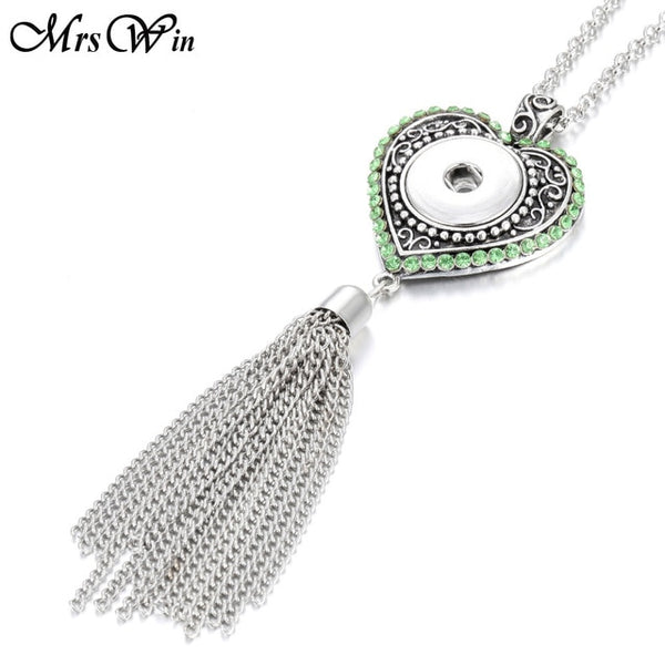 New Bohemia Ethnic Snap Button Necklace Silver Long Tassel Snap Pendant Necklace with 80cm Chains 18mm Snap Buttons Jewelry - UTouchUBuyNow