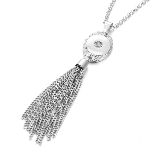 New Bohemia Ethnic Snap Button Necklace Silver Long Tassel Snap Pendant Necklace with 80cm Chains 18mm Snap Buttons Jewelry - UTouchUBuyNow