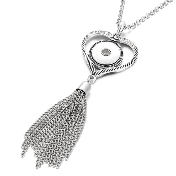 New Bohemia Ethnic Snap Button Necklace Silver Long Tassel Snap Pendant Necklace with 80cm Chains 18mm Snap Buttons Jewelry - UTouchUBuyNow