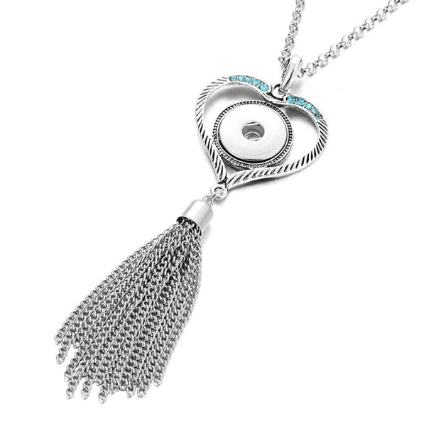 New Bohemia Ethnic Snap Button Necklace Silver Long Tassel Snap Pendant Necklace with 80cm Chains 18mm Snap Buttons Jewelry - UTouchUBuyNow