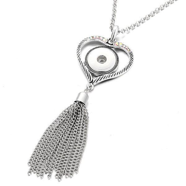 New Bohemia Ethnic Snap Button Necklace Silver Long Tassel Snap Pendant Necklace with 80cm Chains 18mm Snap Buttons Jewelry - UTouchUBuyNow