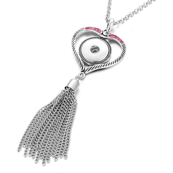 New Bohemia Ethnic Snap Button Necklace Silver Long Tassel Snap Pendant Necklace with 80cm Chains 18mm Snap Buttons Jewelry - UTouchUBuyNow