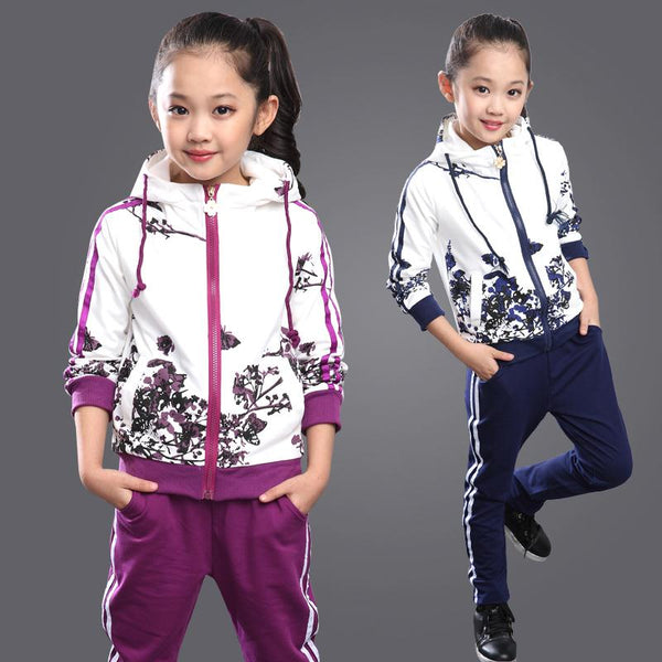 Clothing Set Girls Clothes Jacket Floral Zipper Kids Hoodies Pants Kids Tracksuit For Girls Clothing Sets Sport Suit - UTouchUBuyNow