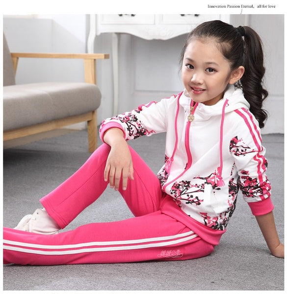 Clothing Set Girls Clothes Jacket Floral Zipper Kids Hoodies Pants Kids Tracksuit For Girls Clothing Sets Sport Suit - UTouchUBuyNow