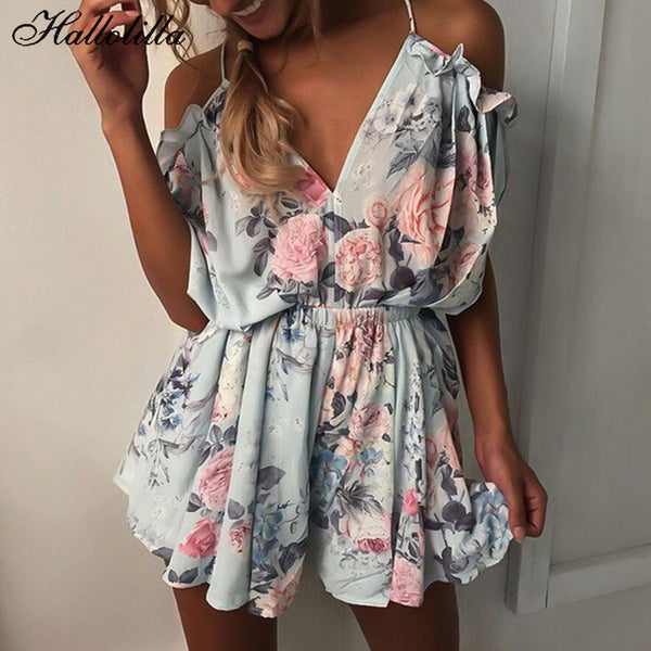 Bohemian Style Playsuit Floral Print Sexy Rompers Short Overalls Top Macacao Feminino Women Clothes Casual Summer Beach Jumpsuit - UTouchUBuyNow