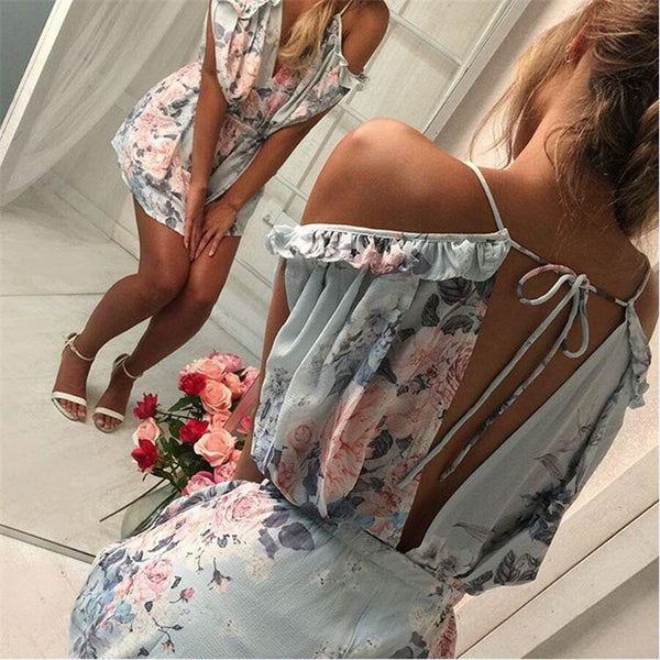 Bohemian Style Playsuit Floral Print Sexy Rompers Short Overalls Top Macacao Feminino Women Clothes Casual Summer Beach Jumpsuit - UTouchUBuyNow