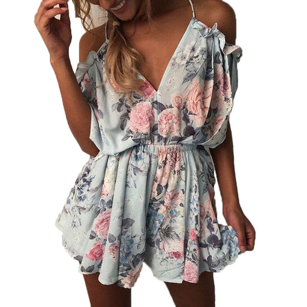 Bohemian Style Playsuit Floral Print Sexy Rompers Short Overalls Top Macacao Feminino Women Clothes Casual Summer Beach Jumpsuit - UTouchUBuyNow