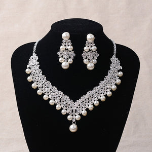 Bride Crystal Pearl Costume jewelry sets New Design Rhinestone Choker Necklace Earrings Tiara Bridal Women Wedding Jewelry Set - UTouchUBuyNow