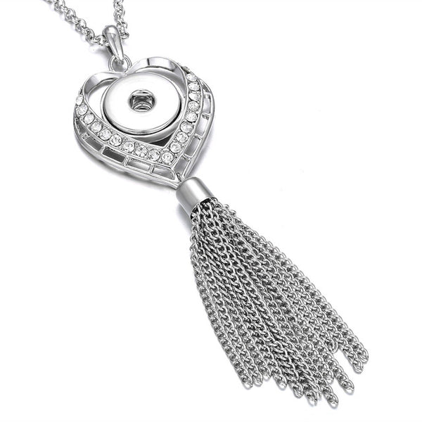 New Bohemia Ethnic Snap Button Necklace Silver Long Tassel Snap Pendant Necklace with 80cm Chains 18mm Snap Buttons Jewelry - UTouchUBuyNow