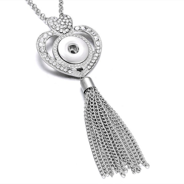 New Bohemia Ethnic Snap Button Necklace Silver Long Tassel Snap Pendant Necklace with 80cm Chains 18mm Snap Buttons Jewelry - UTouchUBuyNow