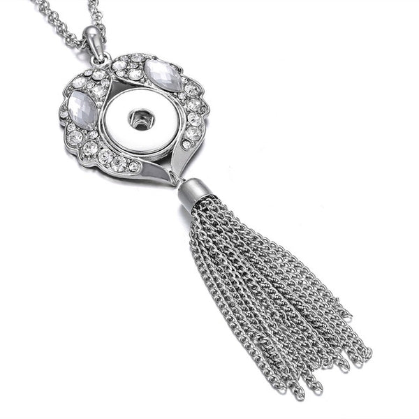 New Bohemia Ethnic Snap Button Necklace Silver Long Tassel Snap Pendant Necklace with 80cm Chains 18mm Snap Buttons Jewelry - UTouchUBuyNow