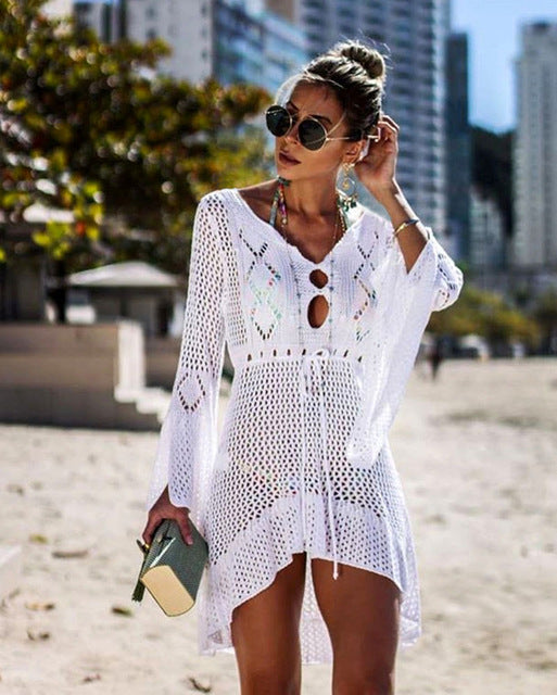 New Sexy Cover Up Bikini Women Swimsuit Cover-up Beach Bathing Suit Beach Wear Knitting Swimwear Mesh Beach Dress Tunic Robe - UTouchUBuyNow