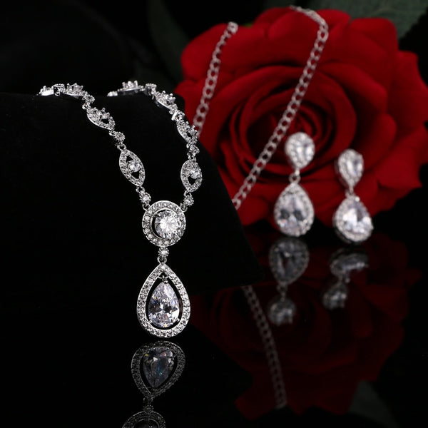 Fashion Water Drop AAA Cubic Zircon Bridal Jewelry Sets For Women White Gold Africa Beads Jewelry Set - UTouchUBuyNow