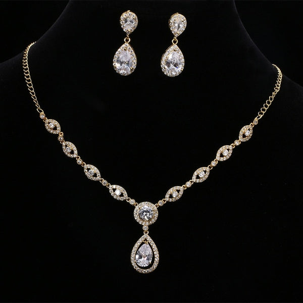 Fashion Water Drop AAA Cubic Zircon Bridal Jewelry Sets For Women White Gold Africa Beads Jewelry Set - UTouchUBuyNow