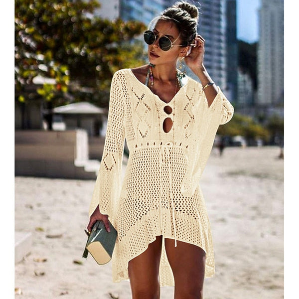 New Sexy Cover Up Bikini Women Swimsuit Cover-up Beach Bathing Suit Beach Wear Knitting Swimwear Mesh Beach Dress Tunic Robe - UTouchUBuyNow