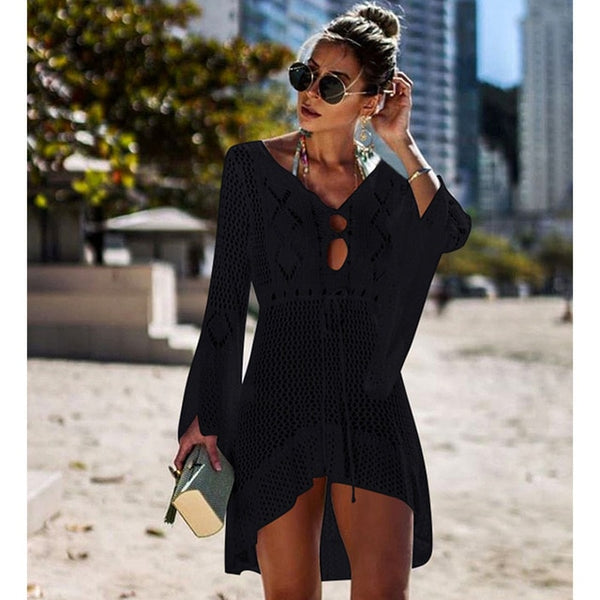 New Sexy Cover Up Bikini Women Swimsuit Cover-up Beach Bathing Suit Beach Wear Knitting Swimwear Mesh Beach Dress Tunic Robe - UTouchUBuyNow