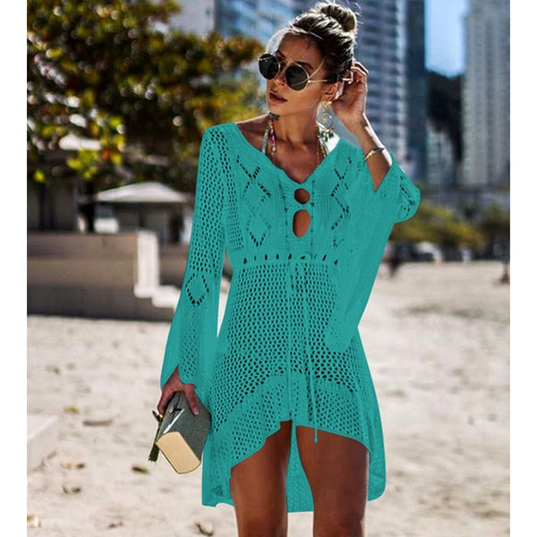 New Sexy Cover Up Bikini Women Swimsuit Cover-up Beach Bathing Suit Beach Wear Knitting Swimwear Mesh Beach Dress Tunic Robe - UTouchUBuyNow