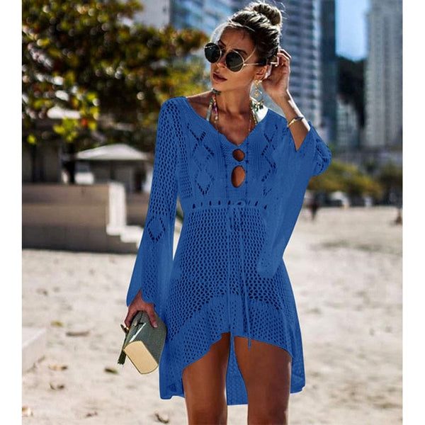 New Sexy Cover Up Bikini Women Swimsuit Cover-up Beach Bathing Suit Beach Wear Knitting Swimwear Mesh Beach Dress Tunic Robe - UTouchUBuyNow