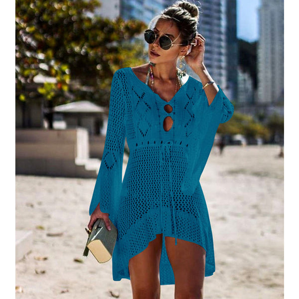 New Sexy Cover Up Bikini Women Swimsuit Cover-up Beach Bathing Suit Beach Wear Knitting Swimwear Mesh Beach Dress Tunic Robe - UTouchUBuyNow