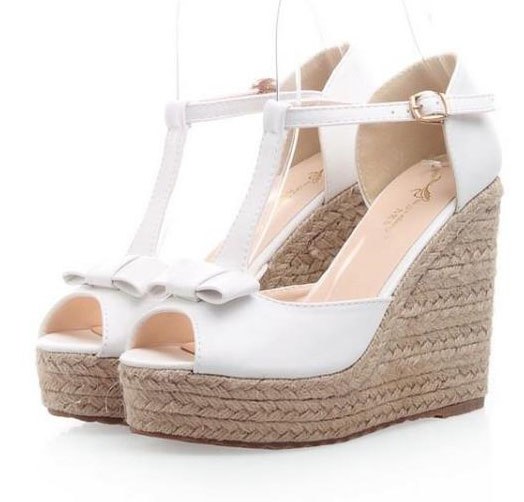 Mary Jane shoes platform wedges peep toe sandals women pumps bowtie knot ankle t-strap espadrilles pink white cosplay - UTouchUBuyNow