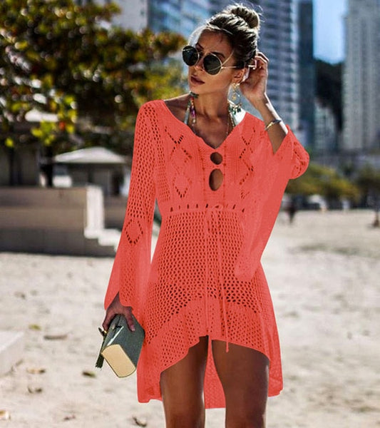 New Sexy Cover Up Bikini Women Swimsuit Cover-up Beach Bathing Suit Beach Wear Knitting Swimwear Mesh Beach Dress Tunic Robe - UTouchUBuyNow