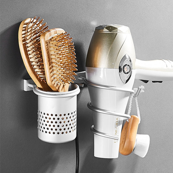 Gold Hair Dryer Holder Space Aluminium Bathroom Wall Shelf Hair Dryer Rack with Basket Bathroom Accessories - UTouchUBuyNow