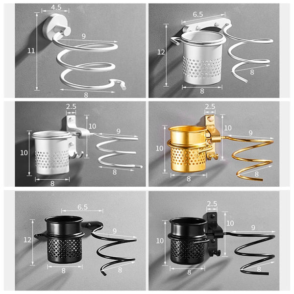 Gold Hair Dryer Holder Space Aluminium Bathroom Wall Shelf Hair Dryer Rack with Basket Bathroom Accessories - UTouchUBuyNow