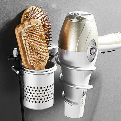 Gold Hair Dryer Holder Space Aluminium Bathroom Wall Shelf Hair Dryer Rack with Basket Bathroom Accessories - UTouchUBuyNow