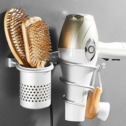 Gold Hair Dryer Holder Space Aluminium Bathroom Wall Shelf Hair Dryer Rack with Basket Bathroom Accessories - UTouchUBuyNow