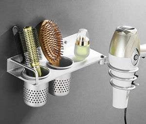 Gold Hair Dryer Holder Space Aluminium Bathroom Wall Shelf Hair Dryer Rack with Basket Bathroom Accessories - UTouchUBuyNow