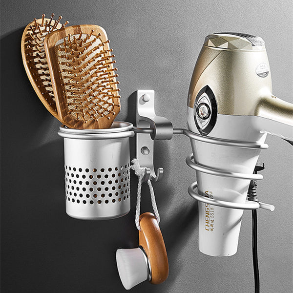 Gold Hair Dryer Holder Space Aluminium Bathroom Wall Shelf Hair Dryer Rack with Basket Bathroom Accessories - UTouchUBuyNow